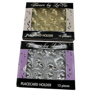 Favors La Vie Placecard Holder Elephant Design Gold Silver 12 Pieces Party Decor